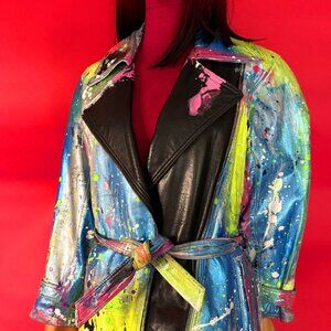 Upcycled Unique Abstract Leather Jacket – Festival & Street Style Fashion